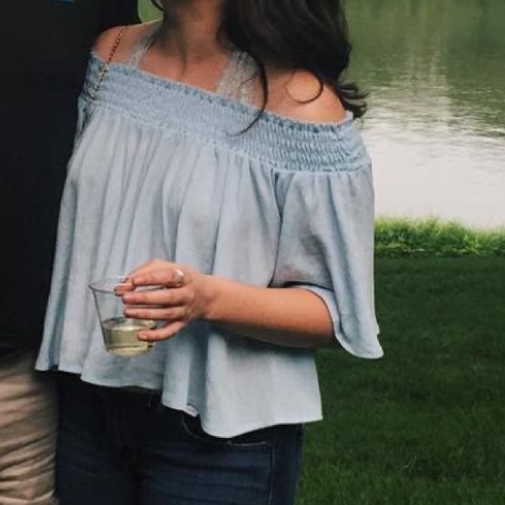 Kimchi Blue Off Shoulder Light Blue Top